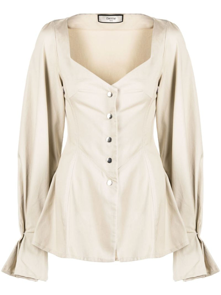 Neutral Pinched Cotton Blouse