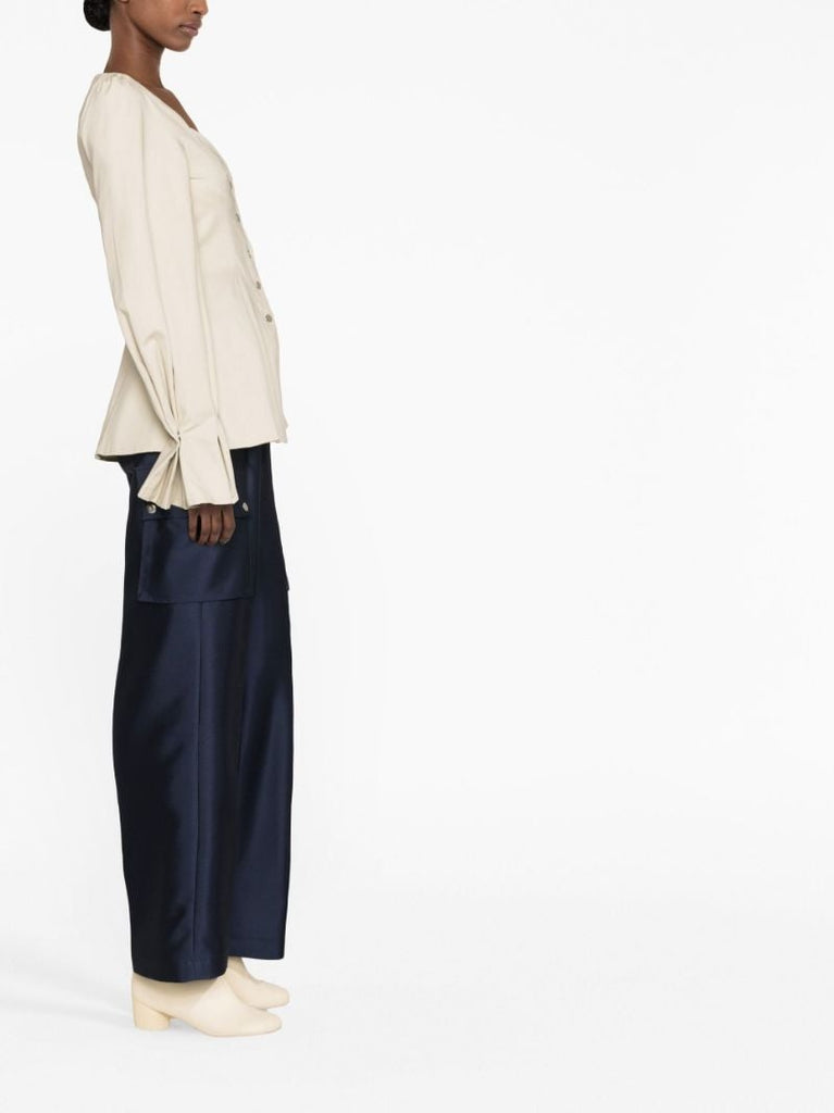 Neutral Pinched Cotton Blouse