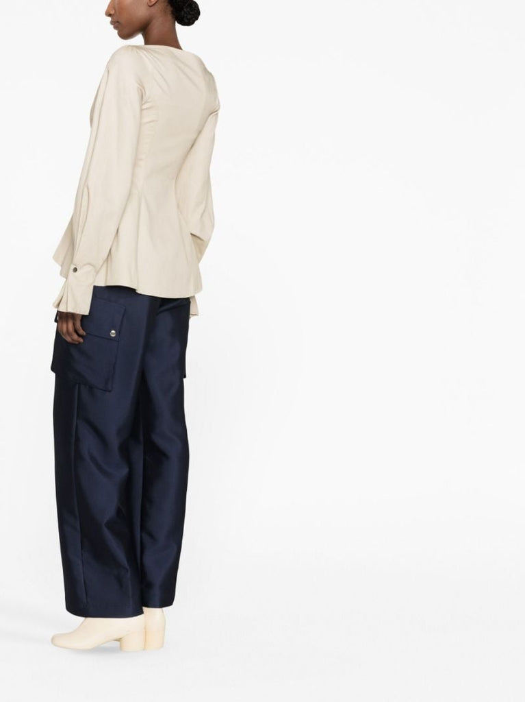 Neutral Pinched Cotton Blouse