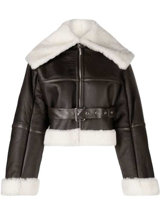 Brown Cropped Shearling Coat