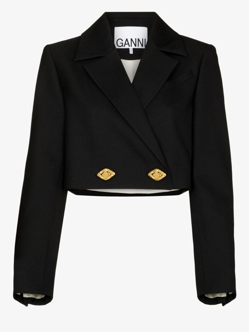 Black Double-breasted Cropped Blazer