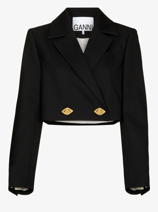 Black Double-breasted Cropped Blazer