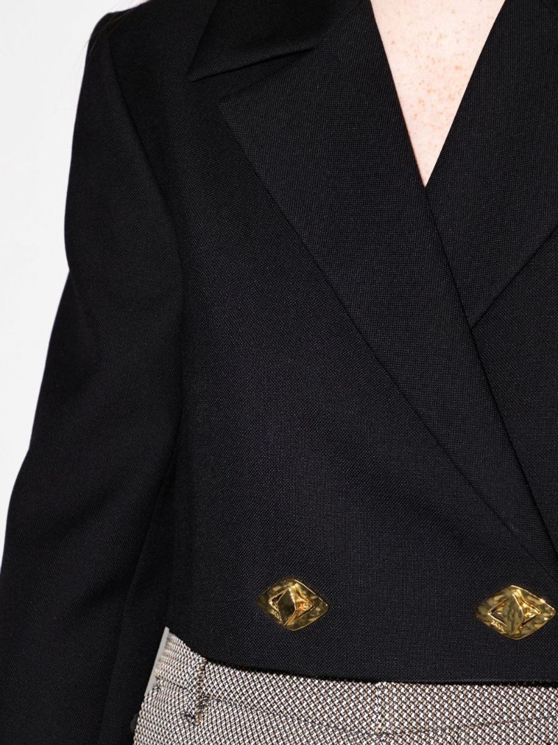 Black Double-breasted Cropped Blazer