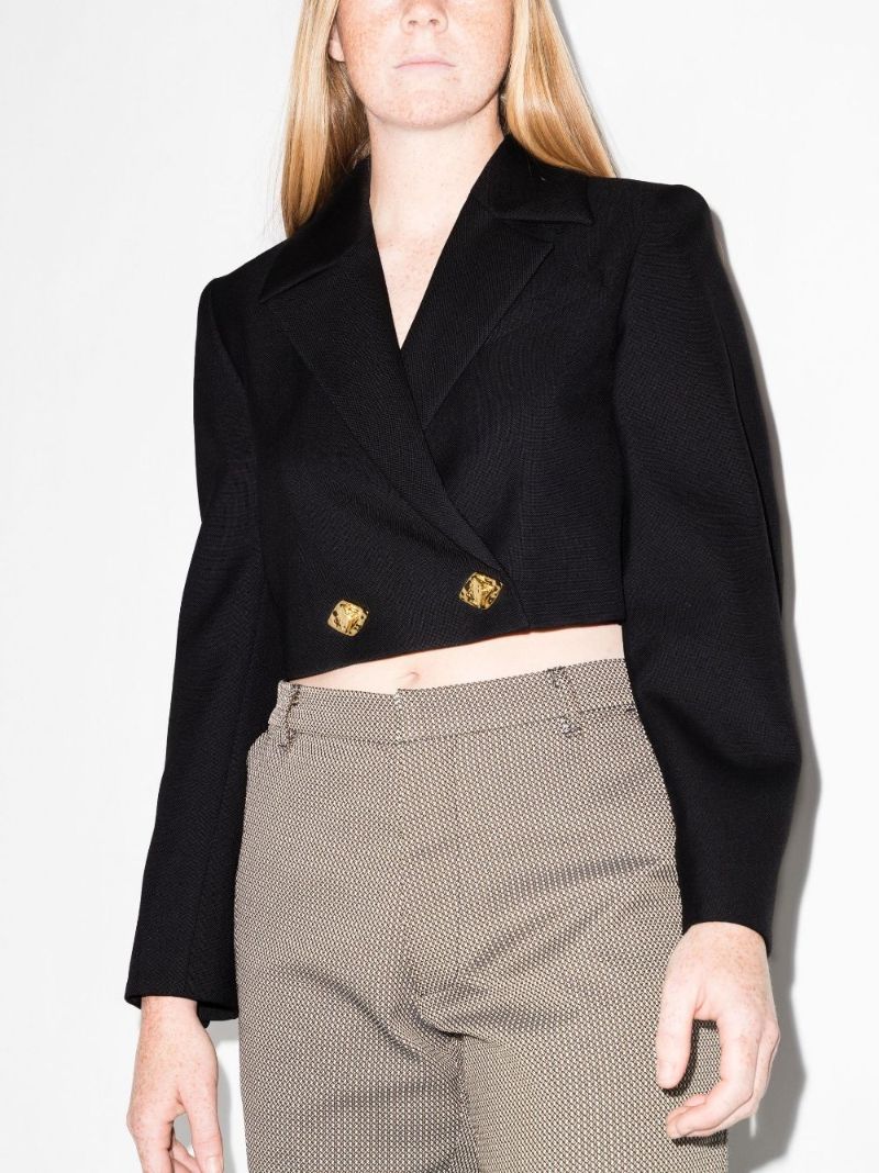 Black Double-breasted Cropped Blazer