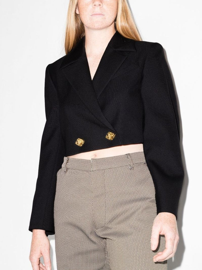 Black Double-breasted Cropped Blazer