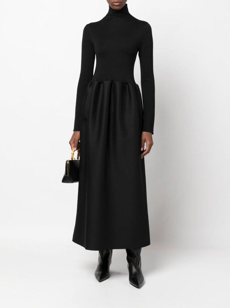 Black High Neck Wool Maxi Dress