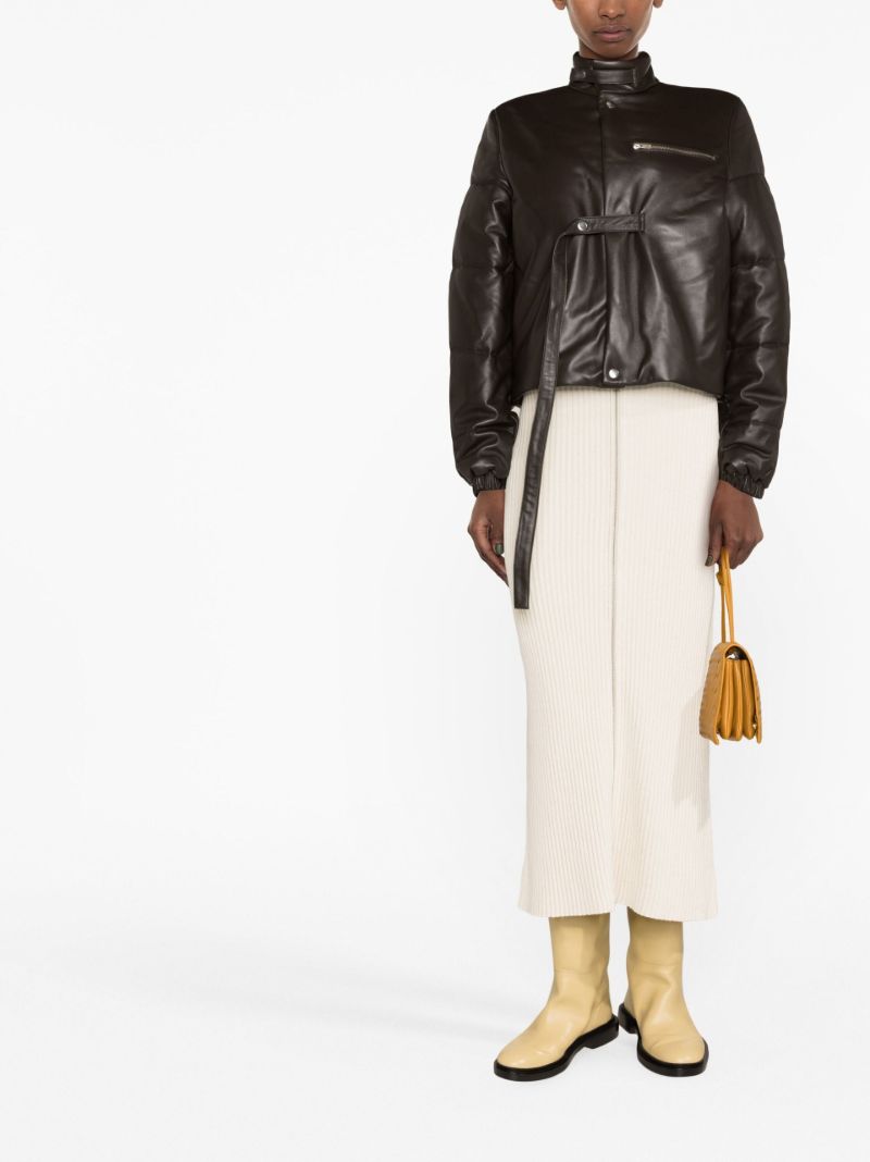 Brown Leather Puffer Jacket