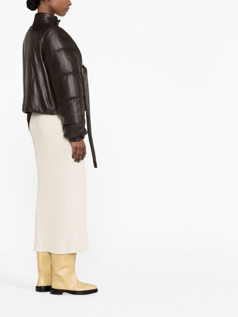 Brown Leather Puffer Jacket