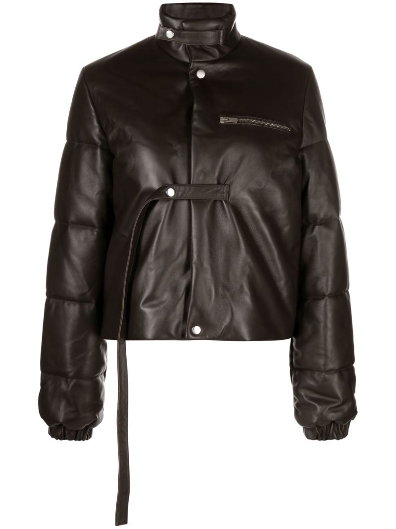 Brown Leather Puffer Jacket