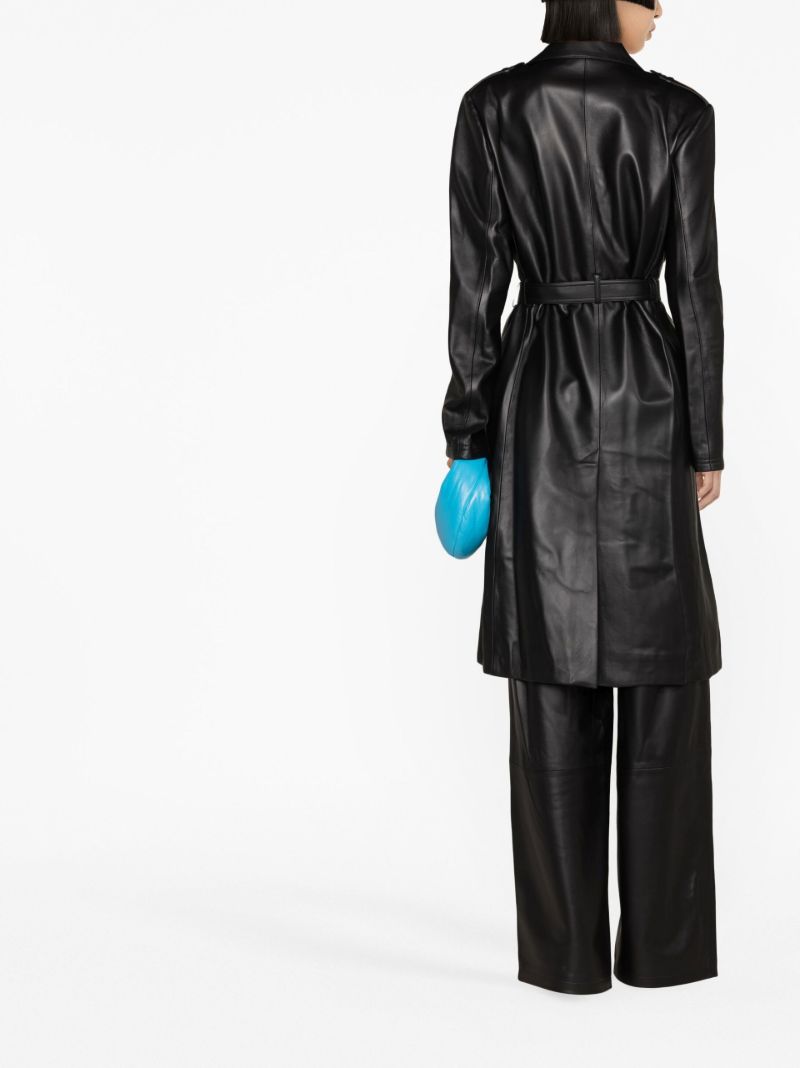 Black Belted Leather Biker Coat
