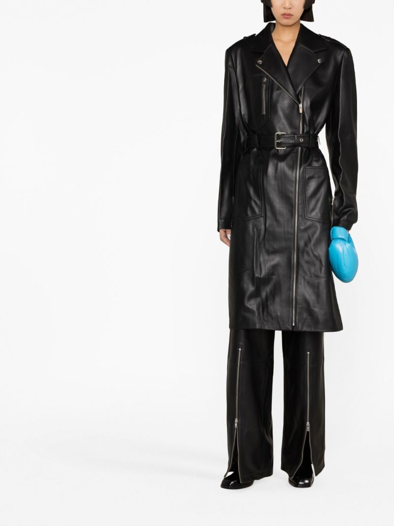 Black Belted Leather Biker Coat