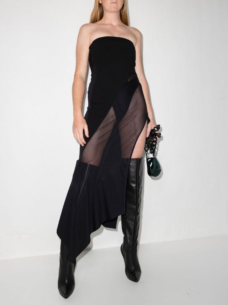 Black Bustier Semi Sheer Midi Dress