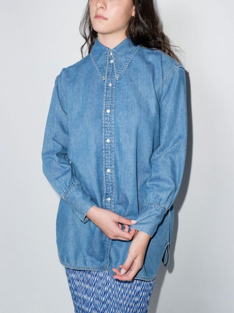 Blue Cut-out Denim Shirt