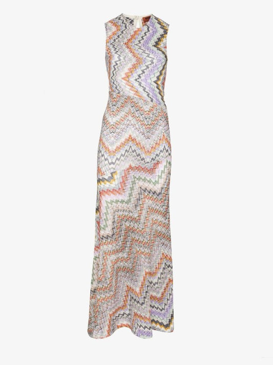 Printed Crochet Knit Maxi Dress