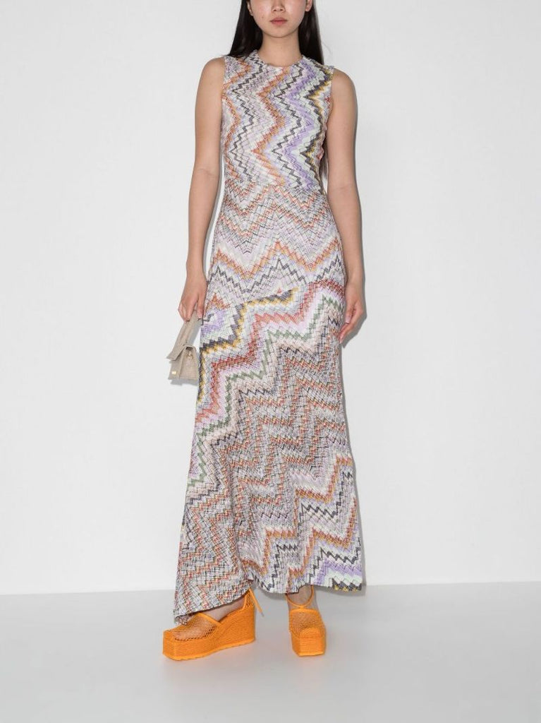 Printed Crochet Knit Maxi Dress
