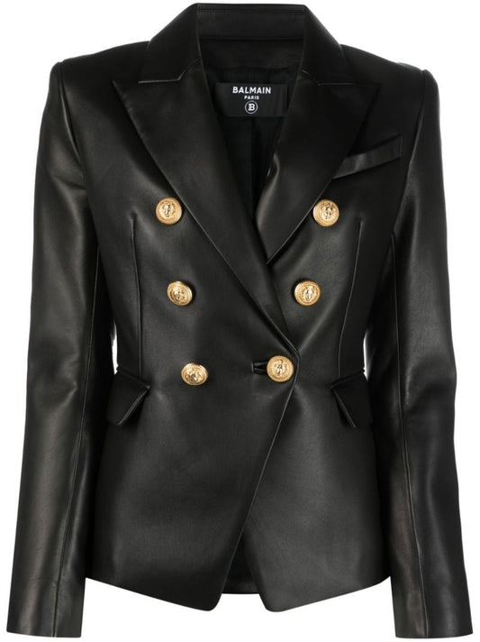 Black Double-breasted Leather Blazer