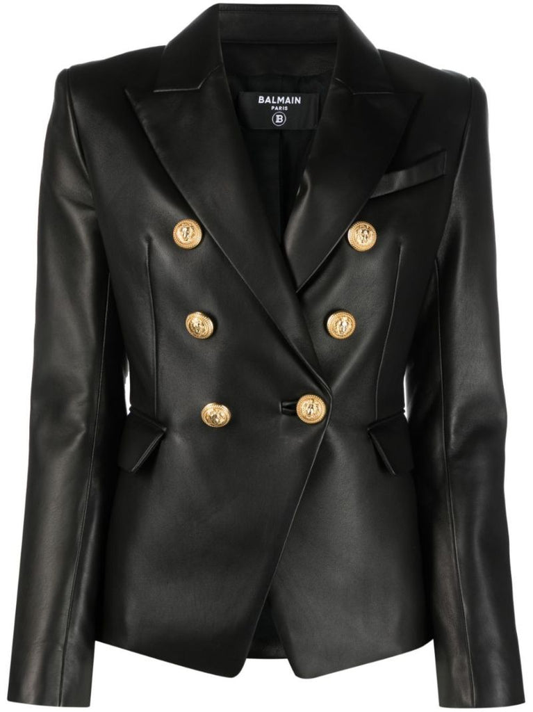 Black Double-breasted Leather Blazer