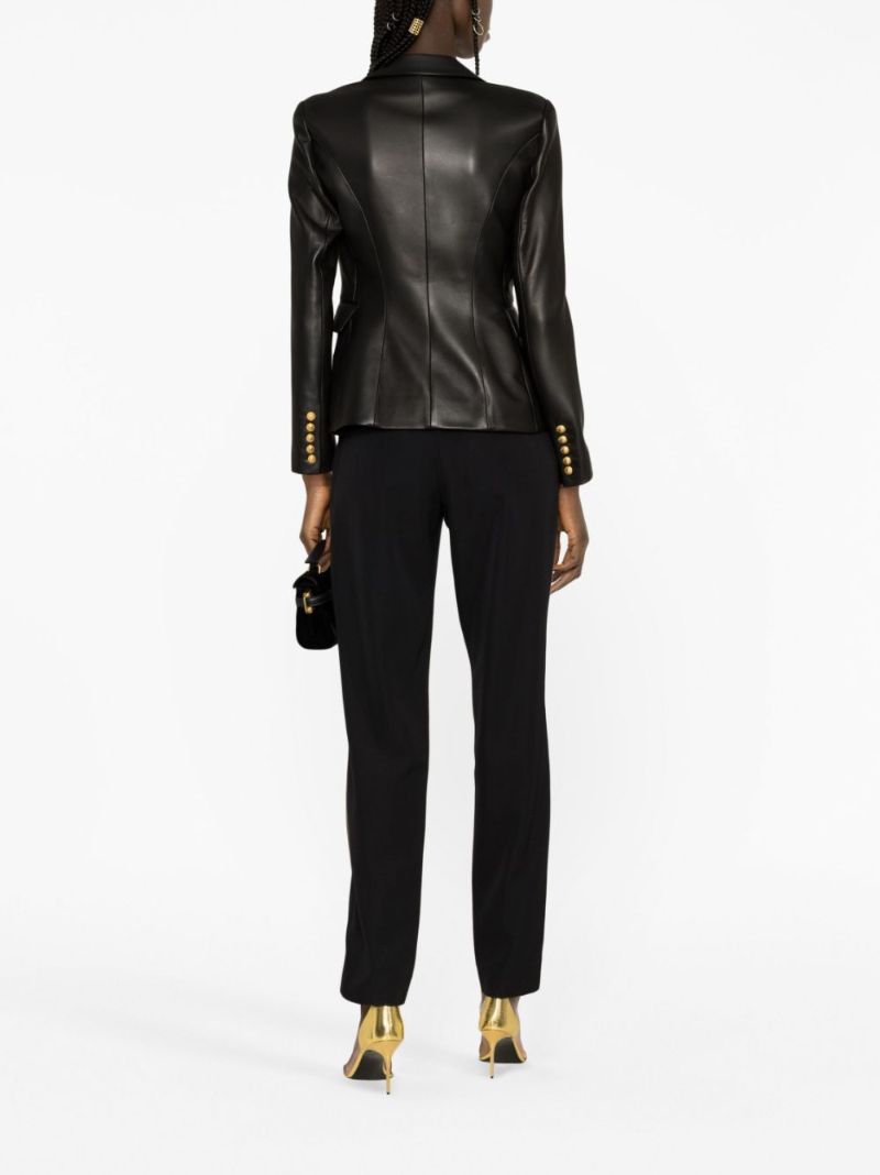 Black Double-breasted Leather Blazer