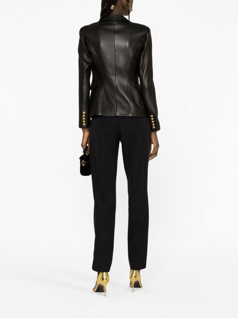 Black Double-breasted Leather Blazer