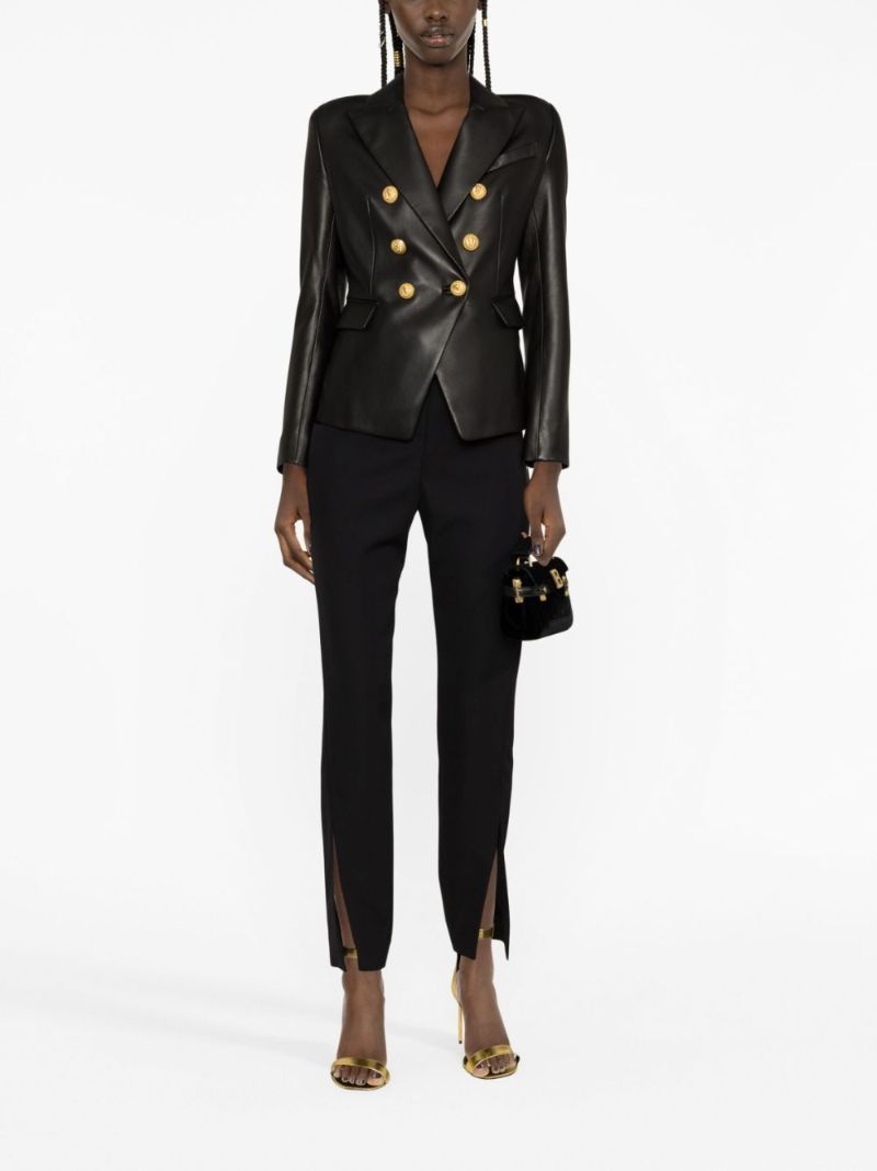 Black Double-breasted Leather Blazer