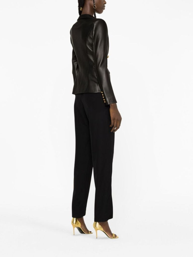 Black Double-breasted Leather Blazer