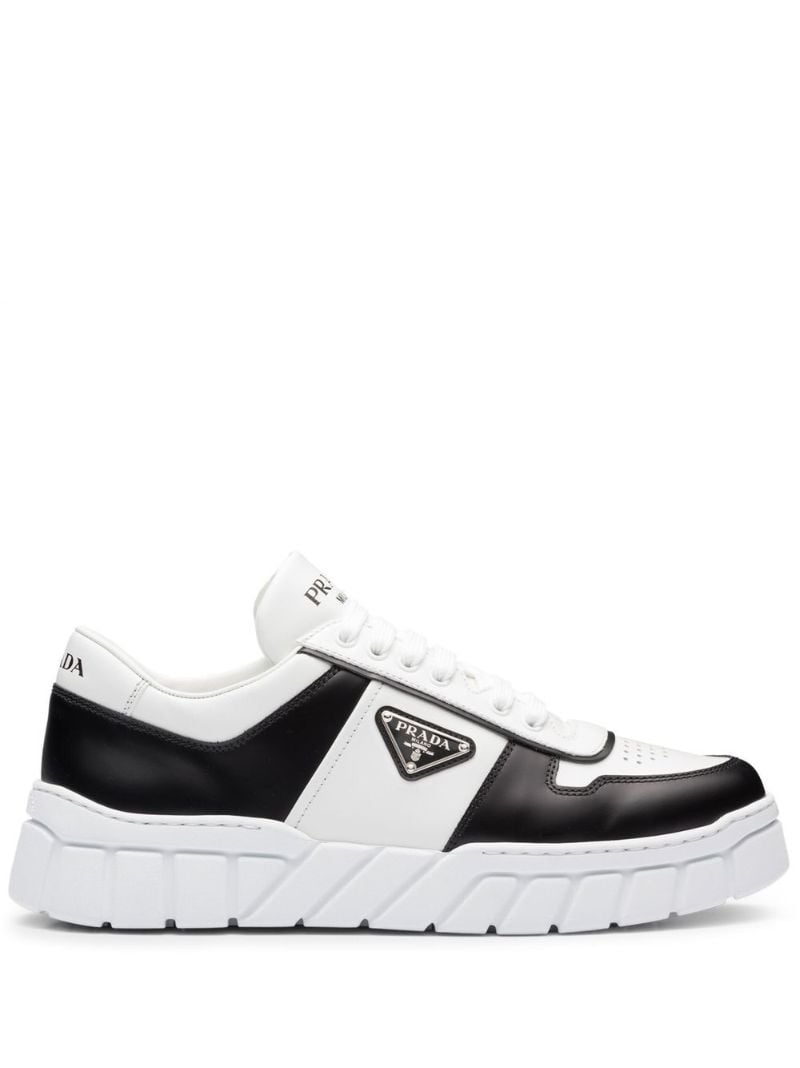 White Logo Plaque Leather Sneakers