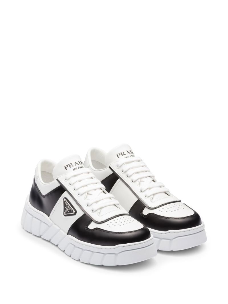 White Logo Plaque Leather Sneakers