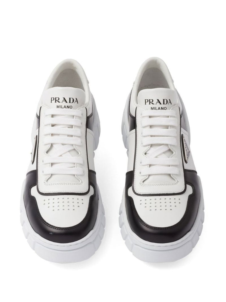 White Logo Plaque Leather Sneakers