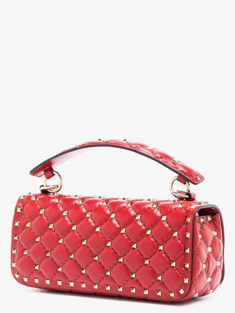 Red Rockstud Spike Leather Shoulder Bag