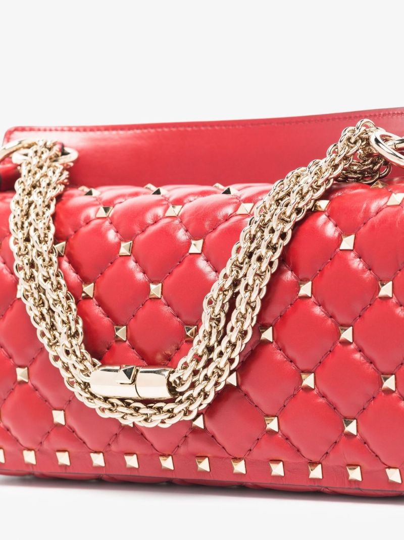 Red Rockstud Spike Leather Shoulder Bag