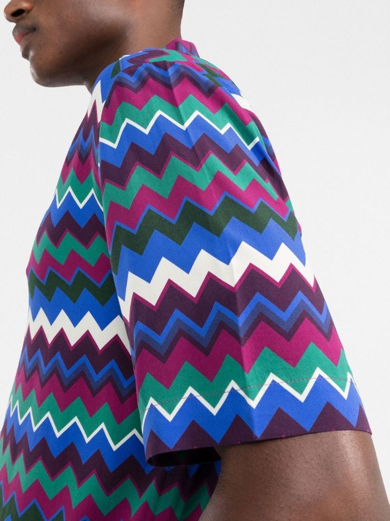 Blue Zigzag-print Short Sleeve Shirt
