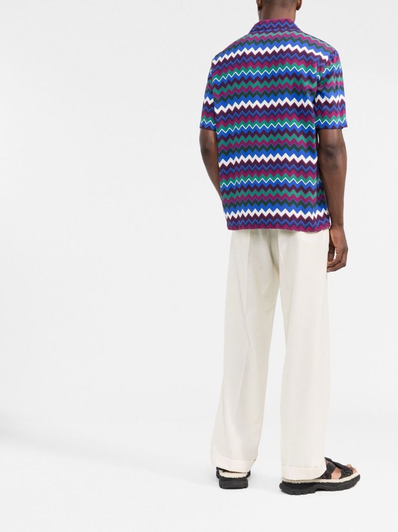 Blue Zigzag-print Short Sleeve Shirt