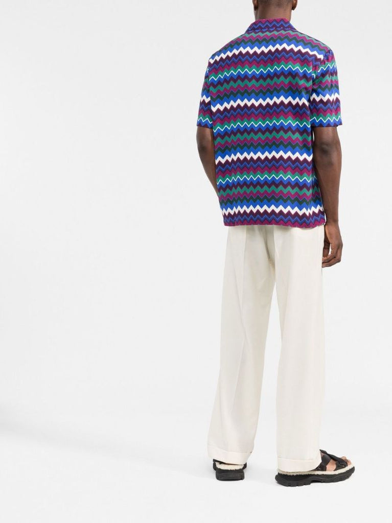 Blue Zigzag-print Short Sleeve Shirt