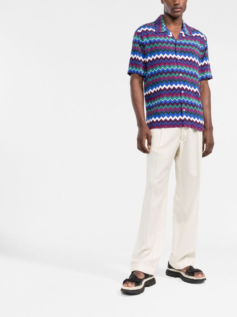 Blue Zigzag-print Short Sleeve Shirt