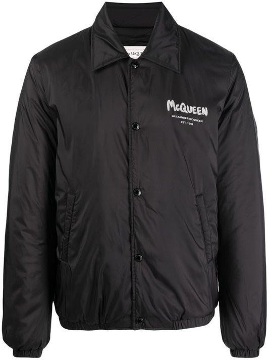 Black Logo Print Bomber Jacket