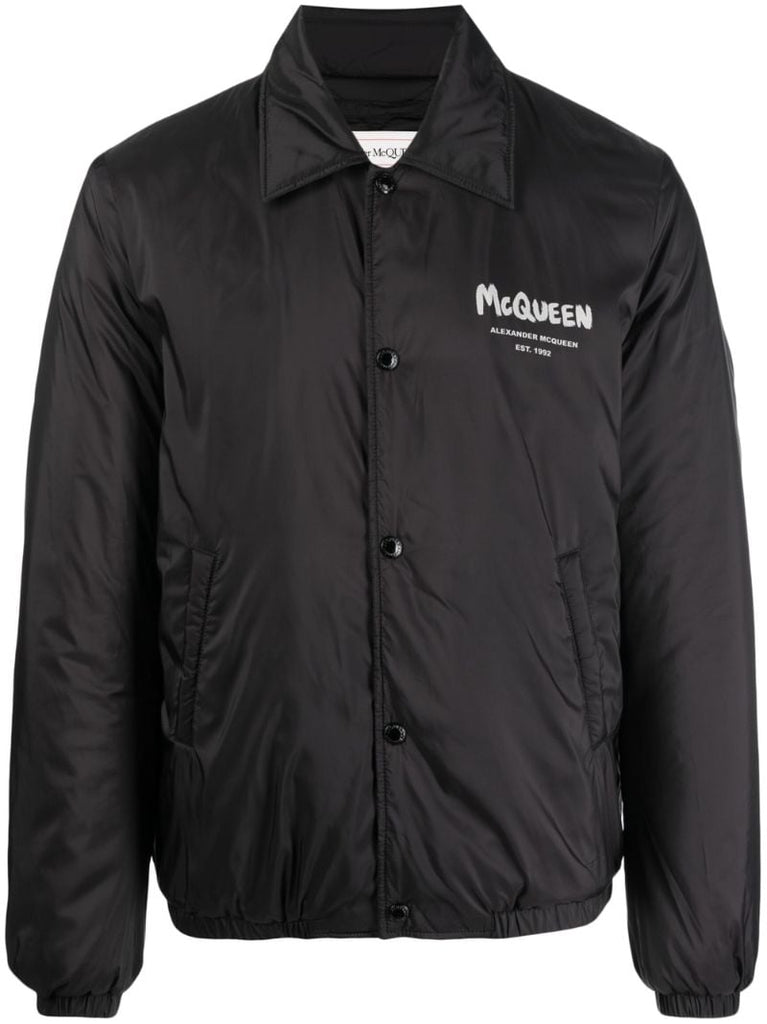 Black Logo Print Bomber Jacket