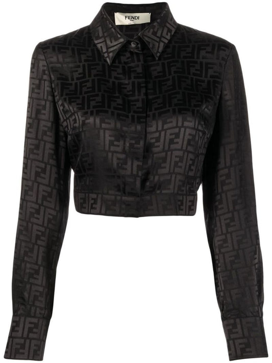 Black Ff Logo Cropped Silk Shirt