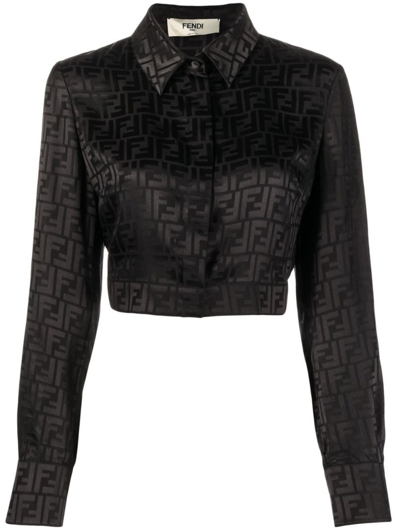 Black Ff Logo Cropped Silk Shirt
