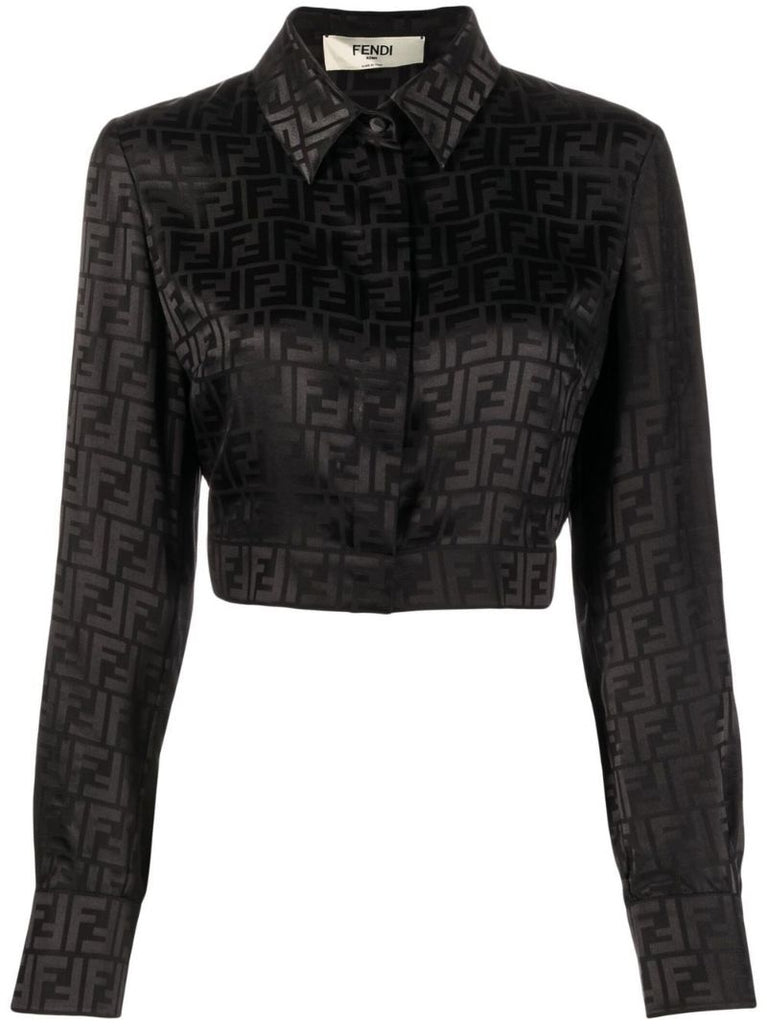Black Ff Logo Cropped Silk Shirt