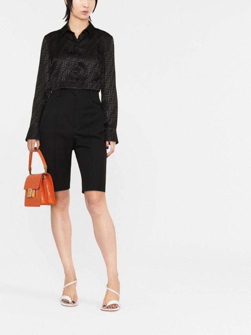 Black Ff Logo Cropped Silk Shirt