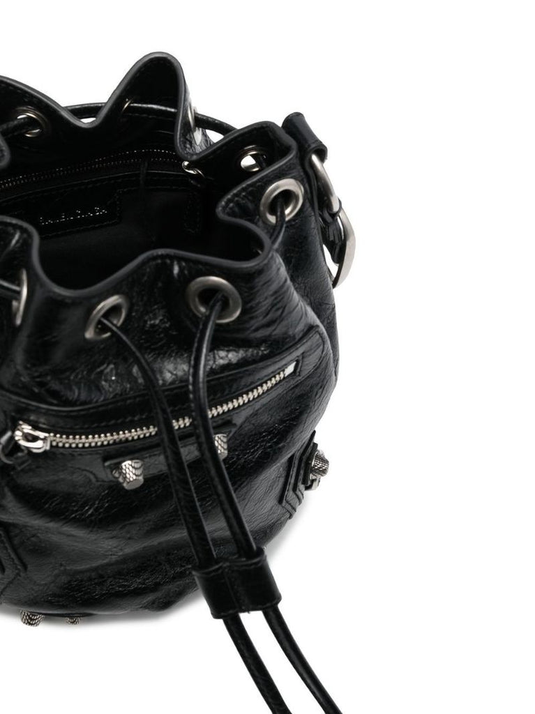 Black Le Cagole Mini Leather Bucket Bag