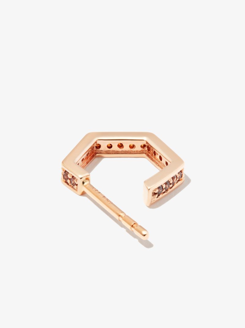 18k Rose Gold Fortis Small Hexagon Diamond Hoop Earring