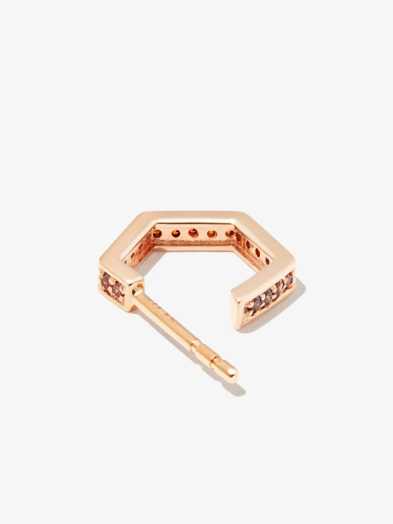 18k Rose Gold Fortis Small Hexagon Diamond Hoop Earring