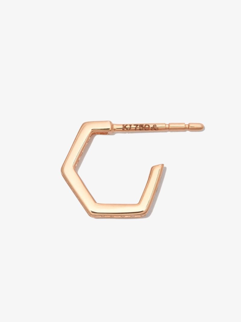 18k Rose Gold Fortis Small Hexagon Diamond Hoop Earring
