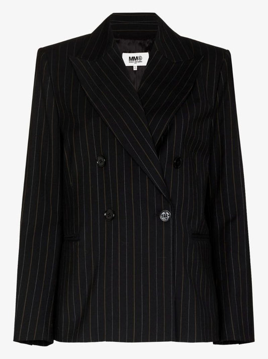 Black Pinstripe Double-breasted Blazer