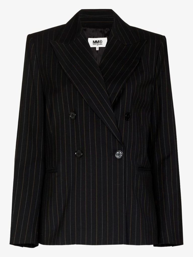 Black Pinstripe Double-breasted Blazer