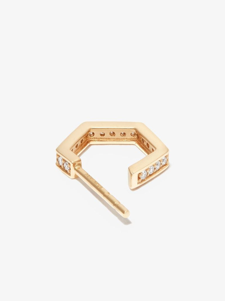 18k Yellow Gold Fortis Small Hexagon Diamond Hoop Earring
