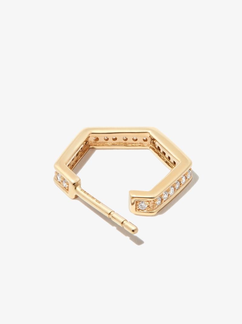18k Yellow Gold Fortis Medium Hexagon Diamond Hoop Earring