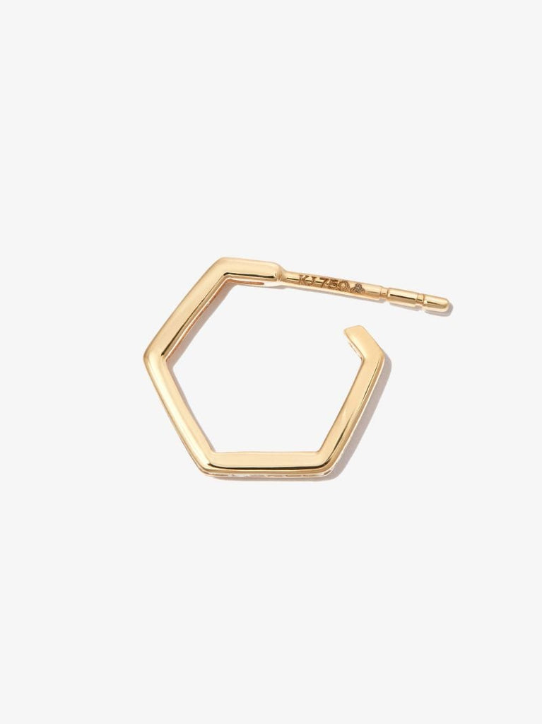 18k Yellow Gold Fortis Medium Hexagon Diamond Hoop Earring