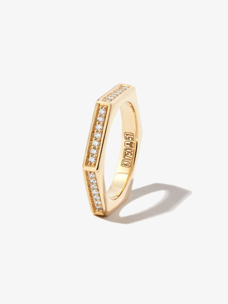 18k Yellow Gold Fortis Hexagon Diamond Ring
